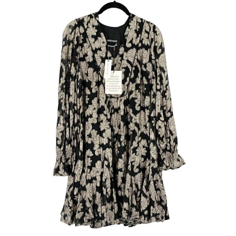 Anthropologie Black and Cream Long Sleeve Dress